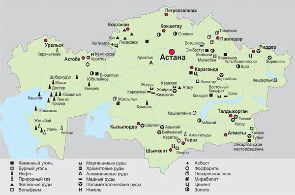 Карта полезных ископаемых казахстана с названиями месторождений