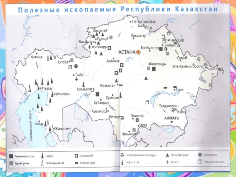 Карта полезных ископаемых казахстана с условными обозначениями