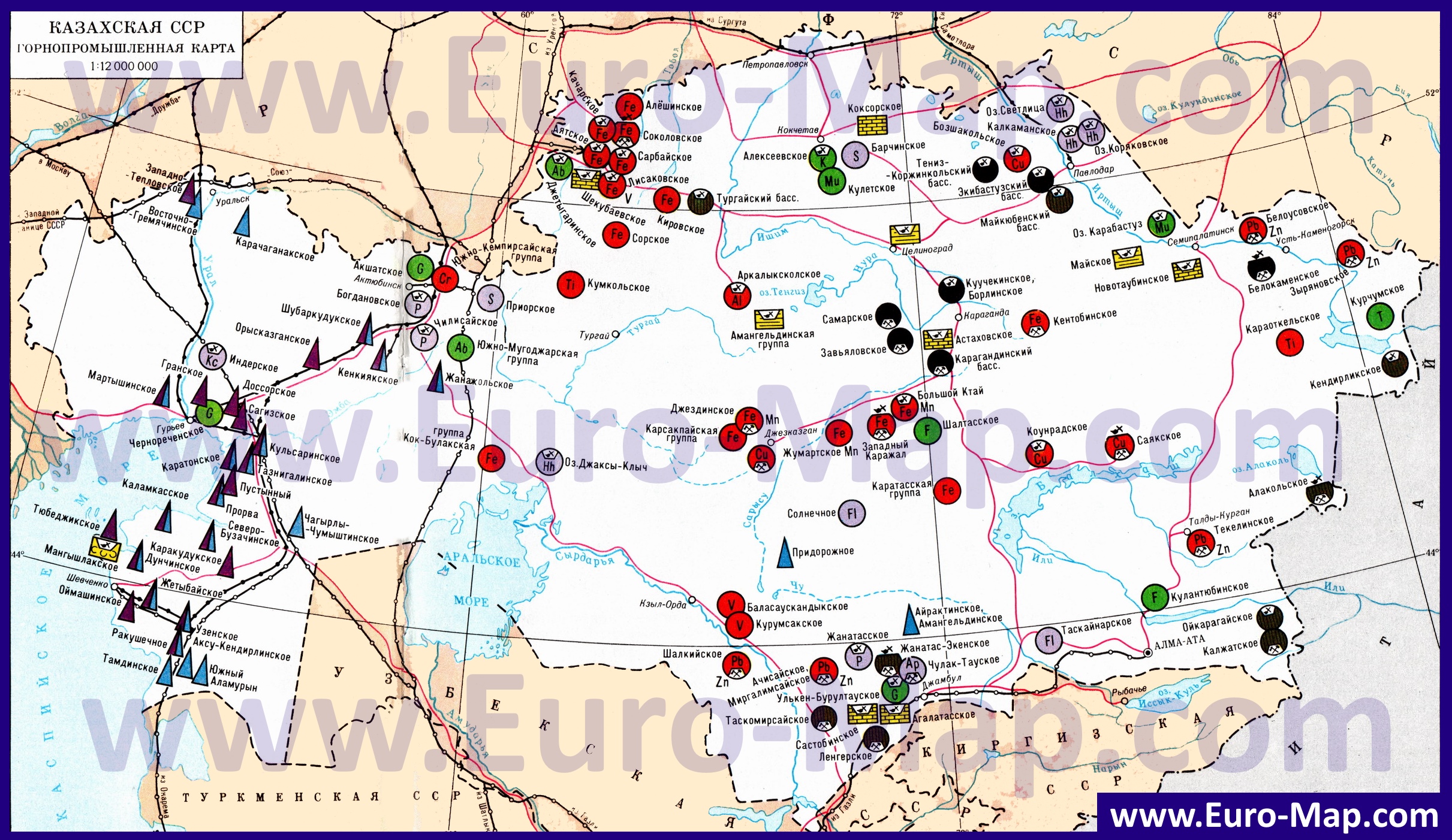 Казахстан карта полезных ископаемых