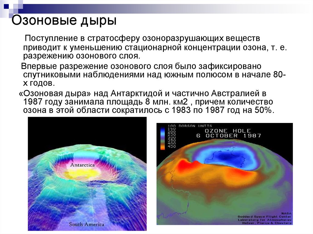 На рисунках показаны обширные озоновые дыры обнаруженные